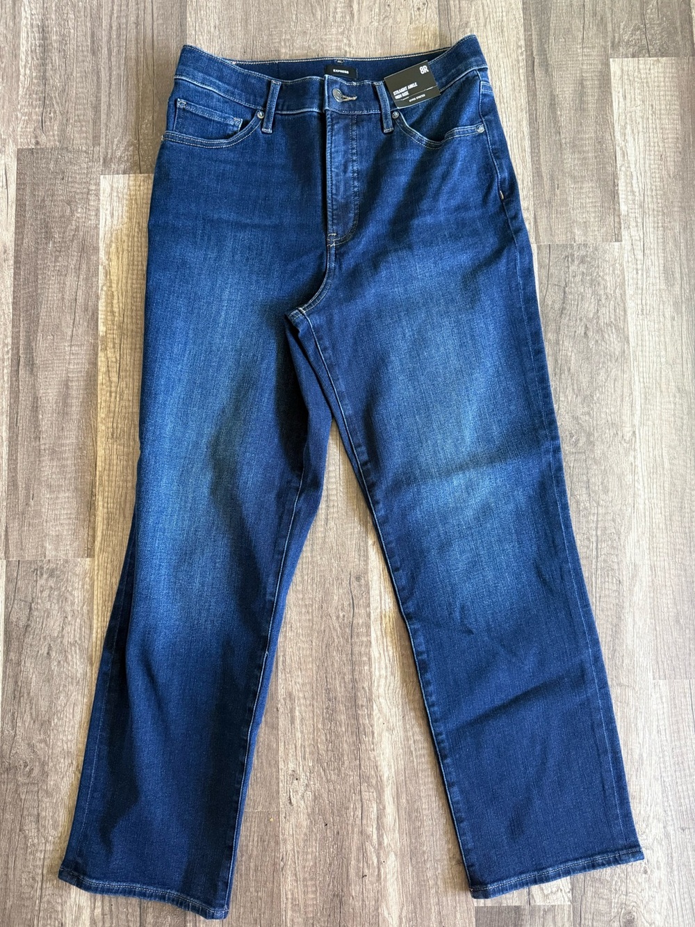 Express Jeans Blue Denim Straight Ankle High Rise Jeans Size 8 Hyper Stretch
